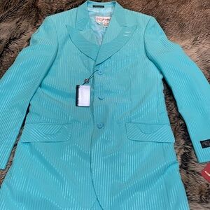 IL Canto Men's 3 Piece Wool Feel Fashion Suit - Mint Tone on Tone Stripe NWT 38R